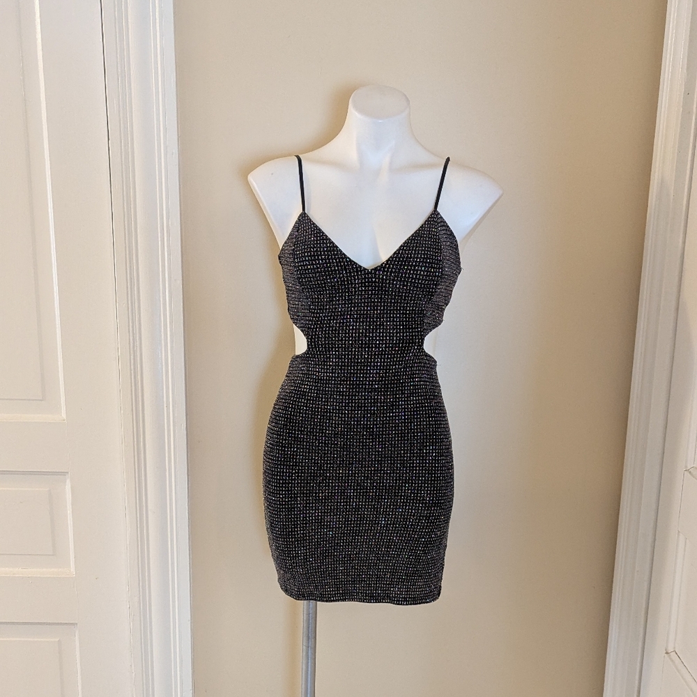 Windsor black glitter cut out spaghetti strap dress size S